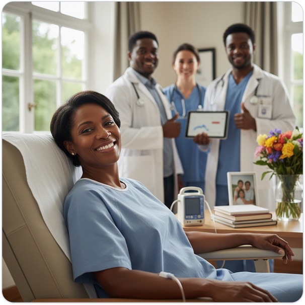Patient receiving care with doctors nearby