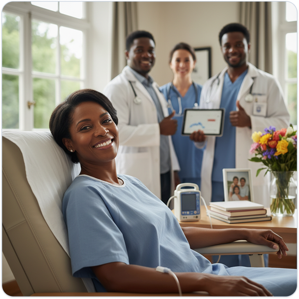 Patient receiving care with doctors nearby